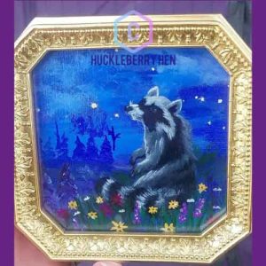 Twilight Raccoon Gold Framed Painting